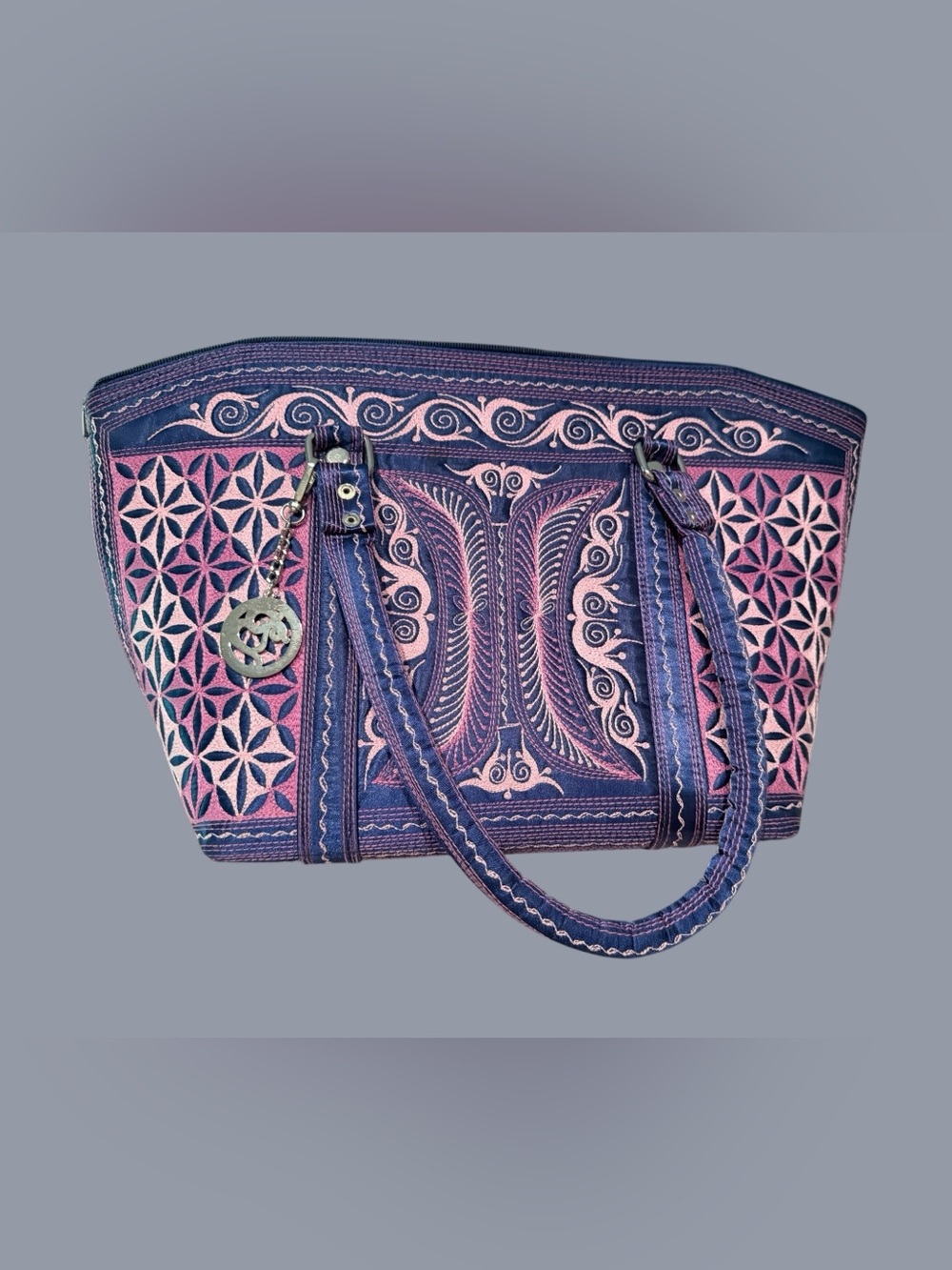 Authentic Banda Bag, Purple and Pink Tote Bag - Boho Floral Design